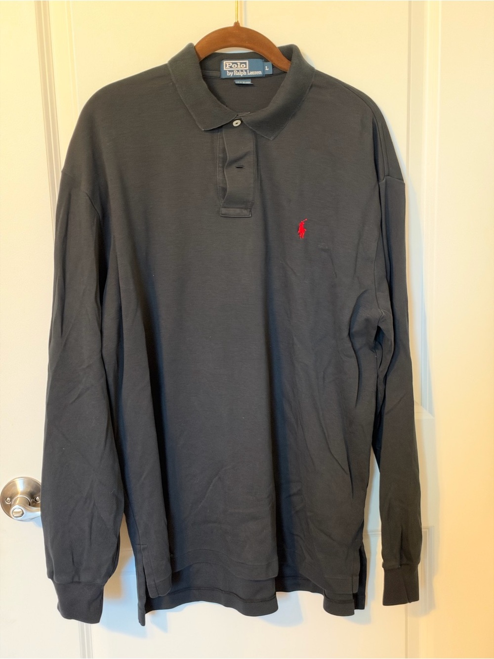 Polo Ralph Lauren Men’s Large Black Long Sleeve Polo Shirt Red Pony